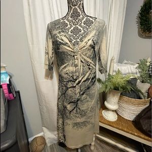 Mughbaby Sienna Rose Midi VNeck Dress Size Medium Black Cream